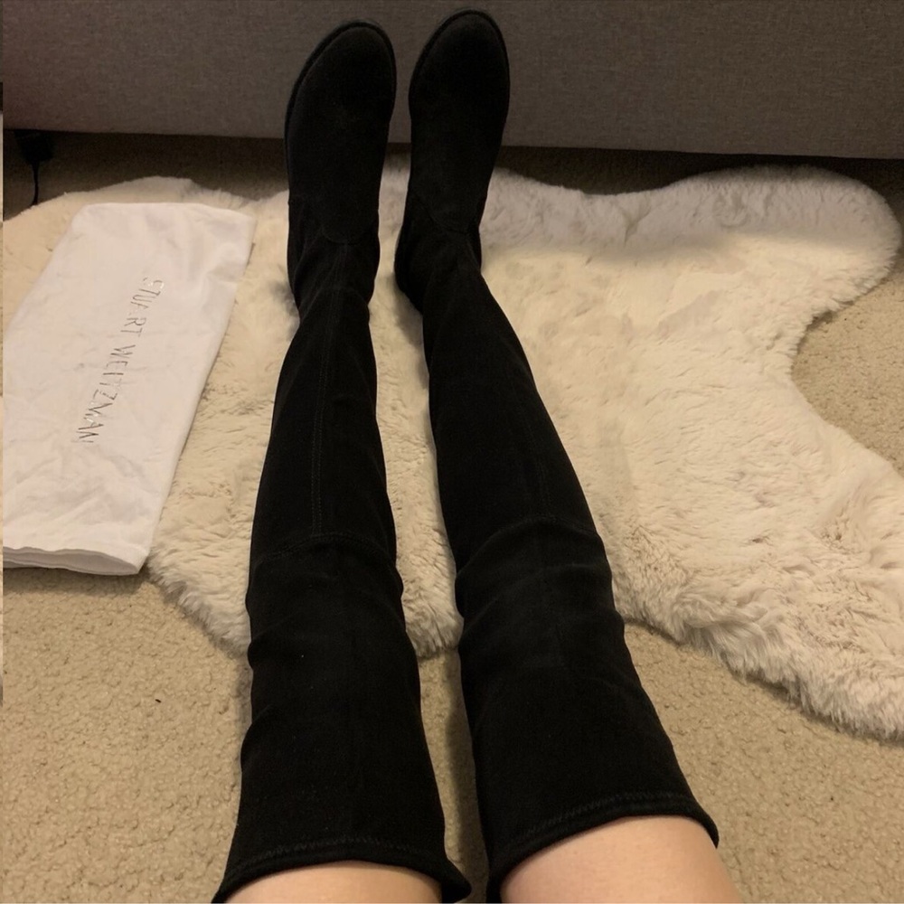 STUART WEITZMAN LOWLAND OVER THE KNEE SUEDE BLACK BOOT 8.5